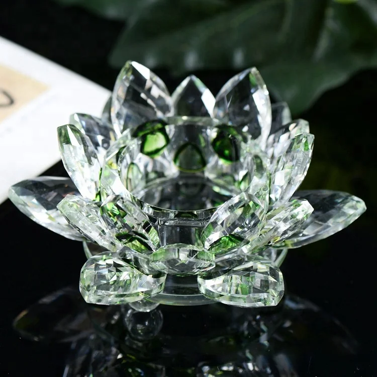 Wholesale clear glass crystal lotus flower shaped crystal glass flowers candle holder