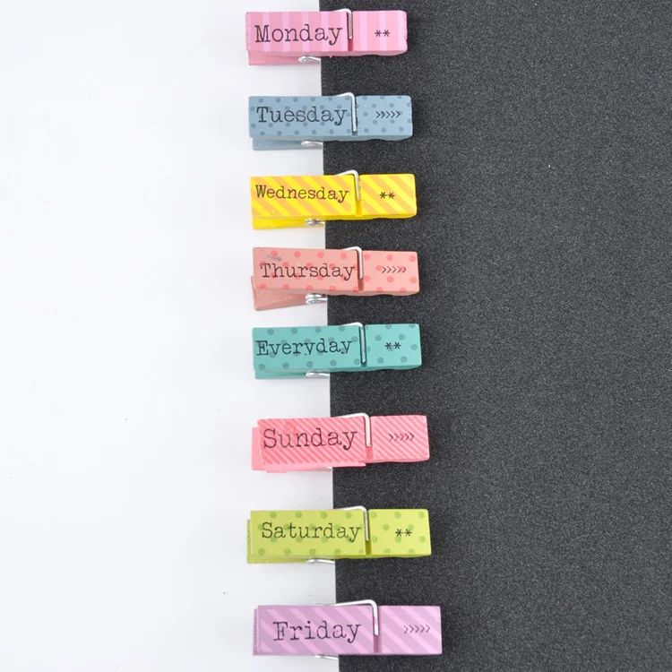 8pcs 45mm week days photo hanging wooden pegs craft