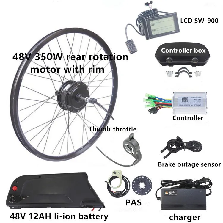 48V 12AH 350W High Power E Bike Conversion Kit Easy Assemble