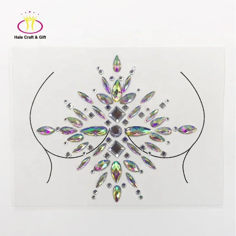 Glitter Rhinestone Crystal Stick On Face Body Art Nipple Jewels Chest Gems Tattoo Sticker