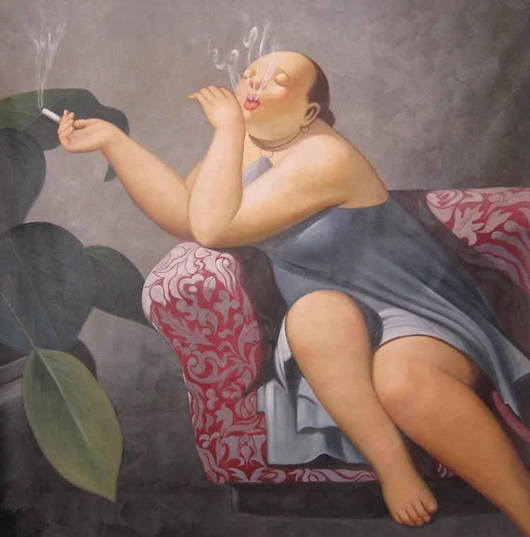 Hand painted Chinese sex fat woman portrait oil painting on canvas