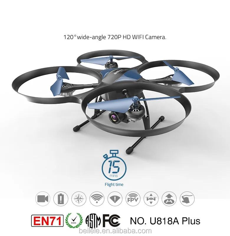 Traveler Beginner Drone with Optical Anti-Shake HD FPV Camera 1280 x 720P UDI U818A-Plus WIFI Altitude Hold Stable Quadcopter
