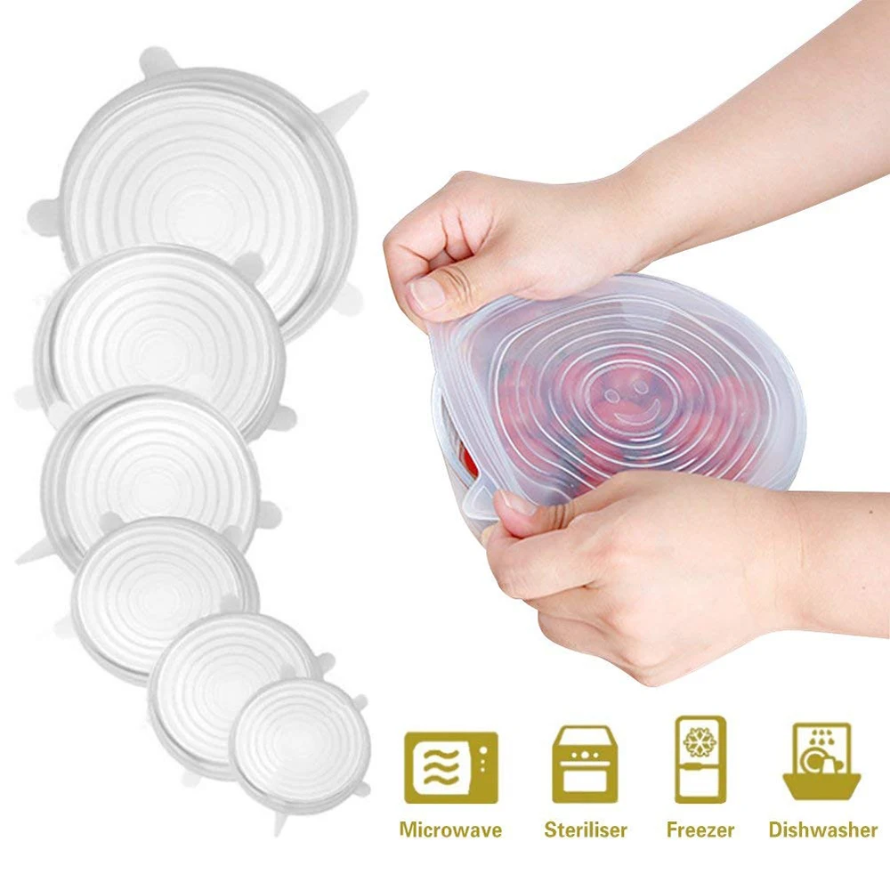 Amazon Hot Selling As Seen On TV Flexible 6 Pack Silicone Stretch Lids Set Of Various Siz