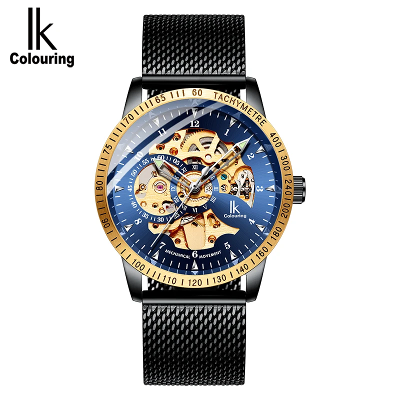 IK COLOURING 98226G Skeleton Luxury Automatic Mechanical Watch Watches Stainless Steel Strap Wristwatch