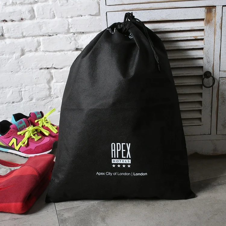 
European market 80gsm black non woven shoe bag drawstring bag 