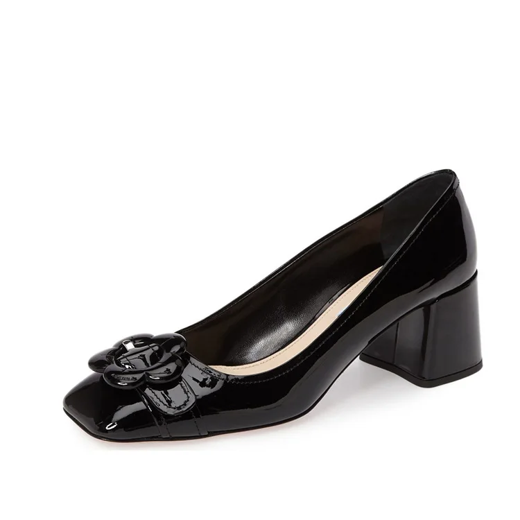 Fashion elegant style square toe flower decoration chunky high heels shoes for women pumps dress shoes oxford ladies heels