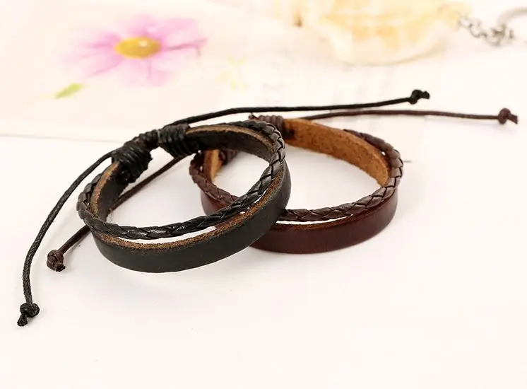 Wholesales Fashion Handmade Wristbands Truth Black Adjustable Leather Bracelet For Men