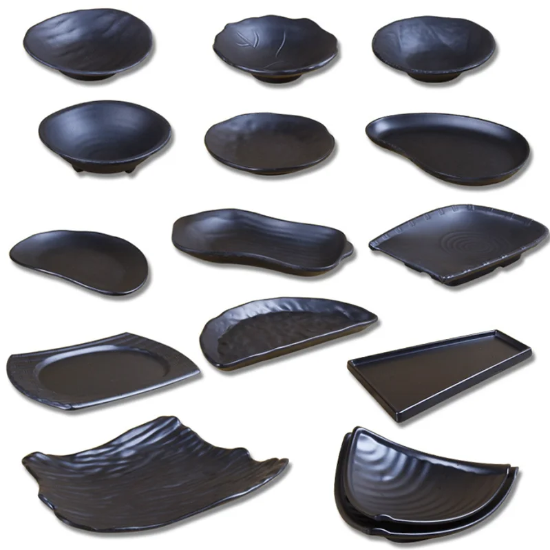 
customized matte black plastic melamine retangular sushi plate 