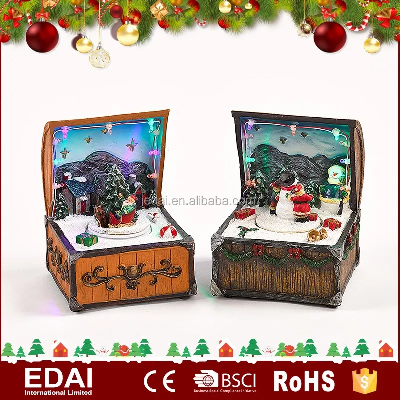 Xmas scene Christmas train rotating wind up music box