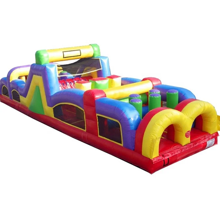 Red Yellow and Blue Inflatable Obstacle Course with Blower