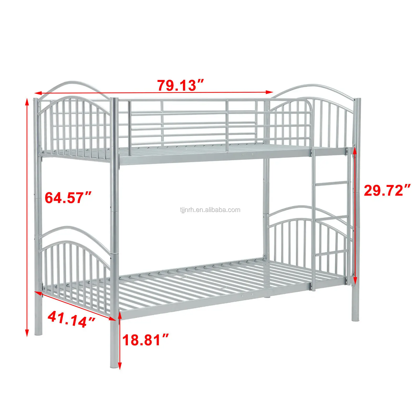 3FT Single Metal Bunk Bed Frame with Safety Guardrail 2-Storey Bed