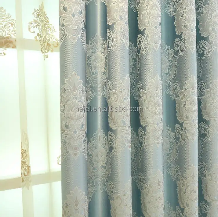 luxurious gold jacquard linen curtains with valance from china