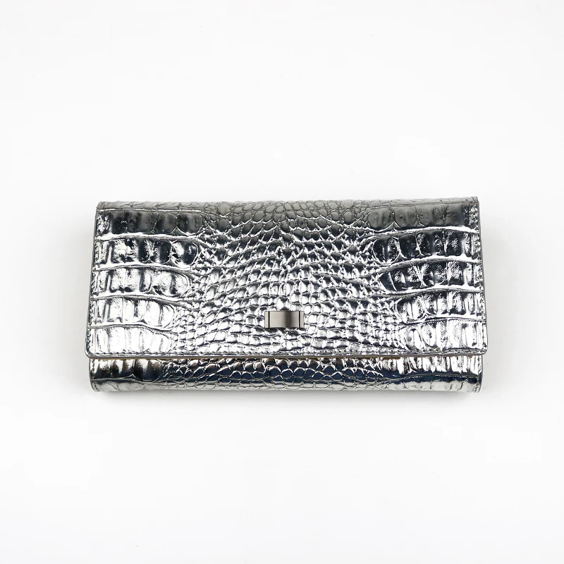 Metallic gold and silver embossed Crocodile Genuine Leather ladies Wallets