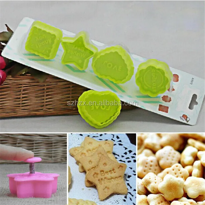 Plastic 4pcs Shape Cake Fondant Plunger Cutter,Plastic Fondant Mold