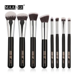 Maange Private Label Wholesale 8 pcs Wood Handle Brow Makeup Foundation Brush Vegan Makeup Brushes