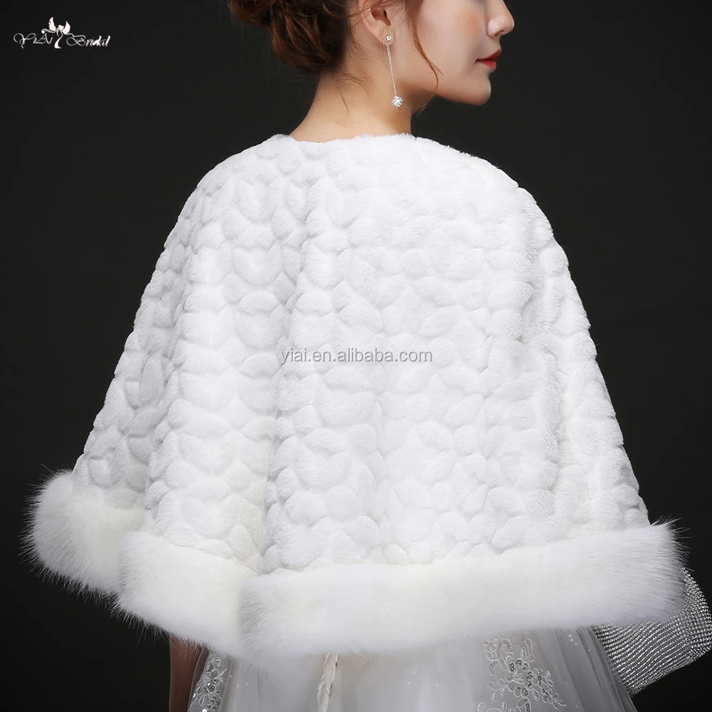 
LZP218 No Collar Circle Pattern With Button Mink Jacket White Fur Bolero Winter Wedding Cape 