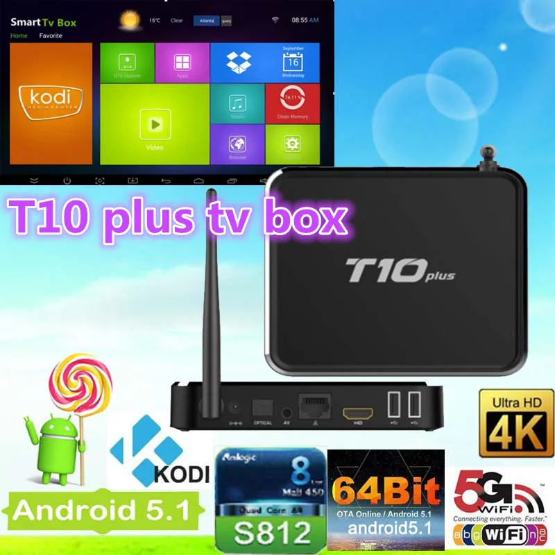 2016 Android 5.1 Tv Box T10 Плюс Amlogic S905 2 Г 8 Г Smart Tv Box T10 + Смарт Google Tv Box Коди 16.0