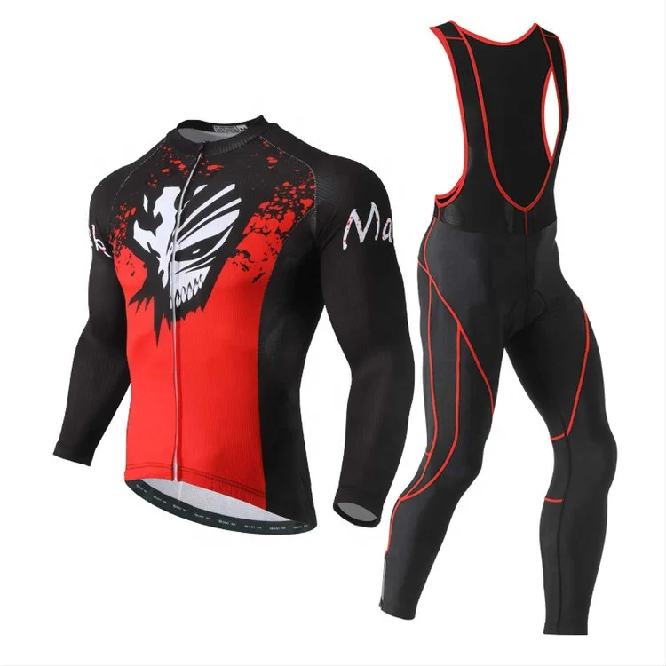 Custom Sublimation Print Pro Team Long Sleeves Cycling Uniform Kits Cycling Jersey and Long Bicycle Bib Sets