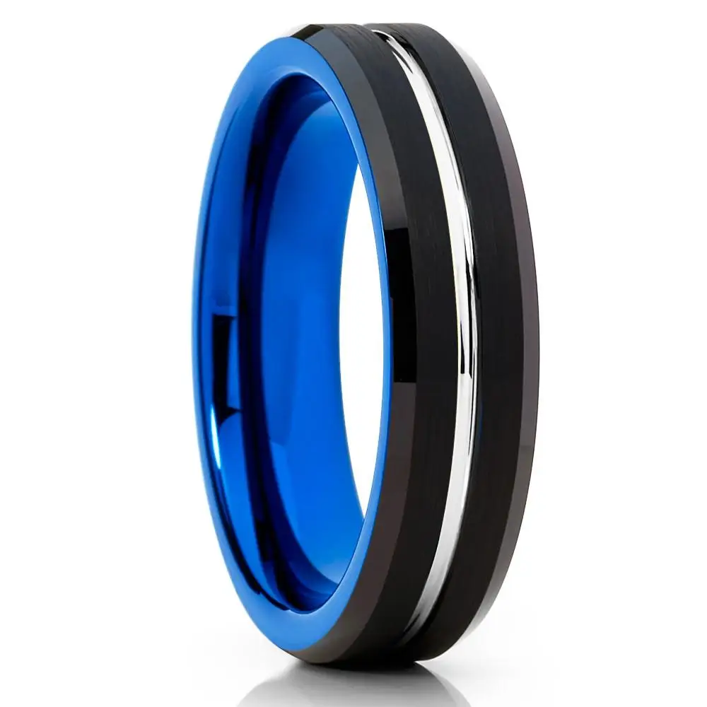 
Factory wholesales blue inlay dome tungsten ring 