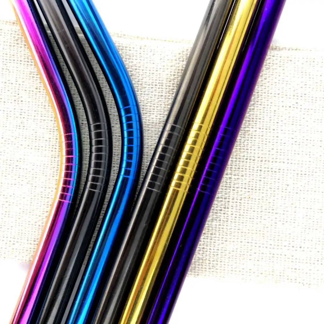 RTS Bulk Customized Logo Eco Friendly Reusable Food Grade 304 Stainless Steel Metal Colored Straw With Brush