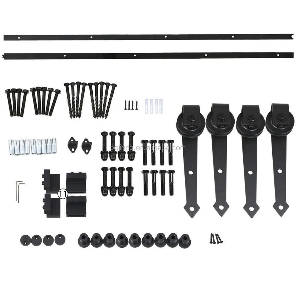 
12Ft Sliding Barn Door Closet Hardware Set Black Wood Antique Style Double Track Kit System 