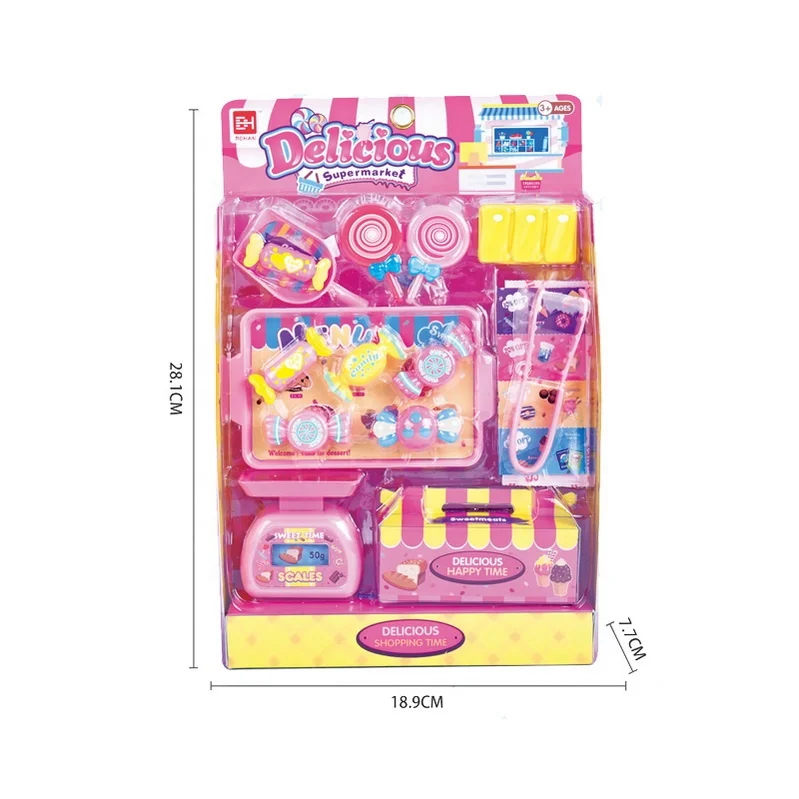 EPT Toys Pink girls candy food shopping cashier toy supermarket pretend play toy set