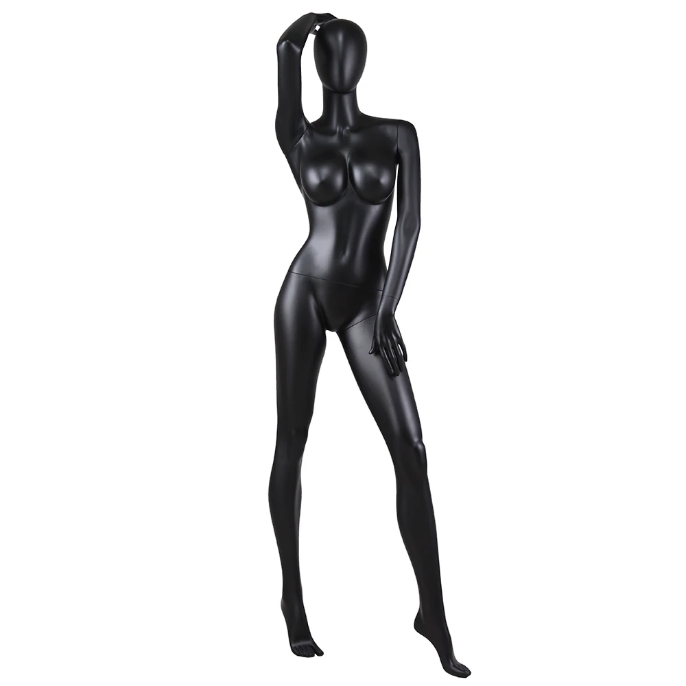 Black big bust fiberglass abstract faceless head decorative curvy sexy pose female mannequin
