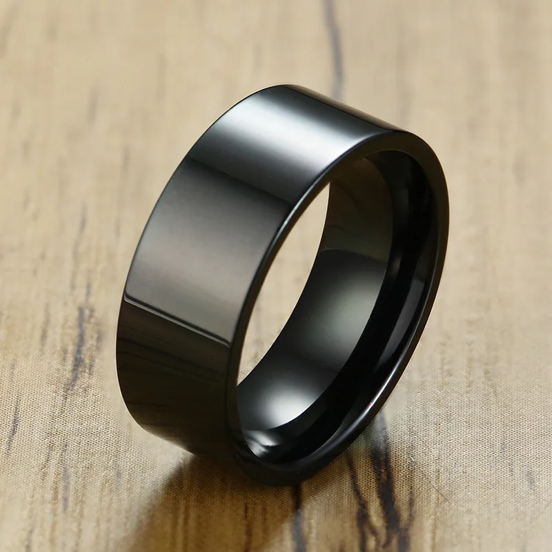 Hypoallergenic Pure Titanium Plain Wedding Band 8mm High Polished Pipe Cut Flat Back Wedding Ring for Men