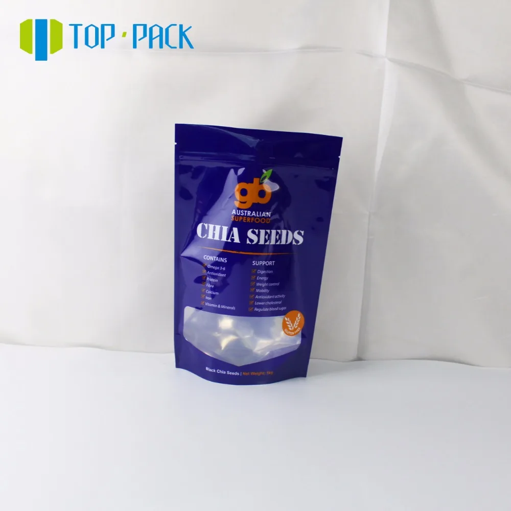 250g 500g 1kg chia seeds ziplock packaging stand up packing bag with window