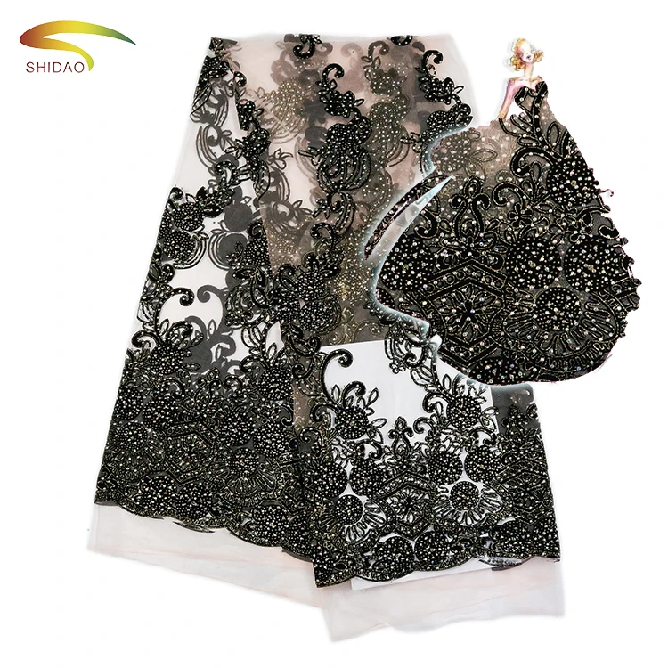 2017 Fashion Africa Pink Embroidery Tulle lace fabric With Shinning Rhinestone for Party