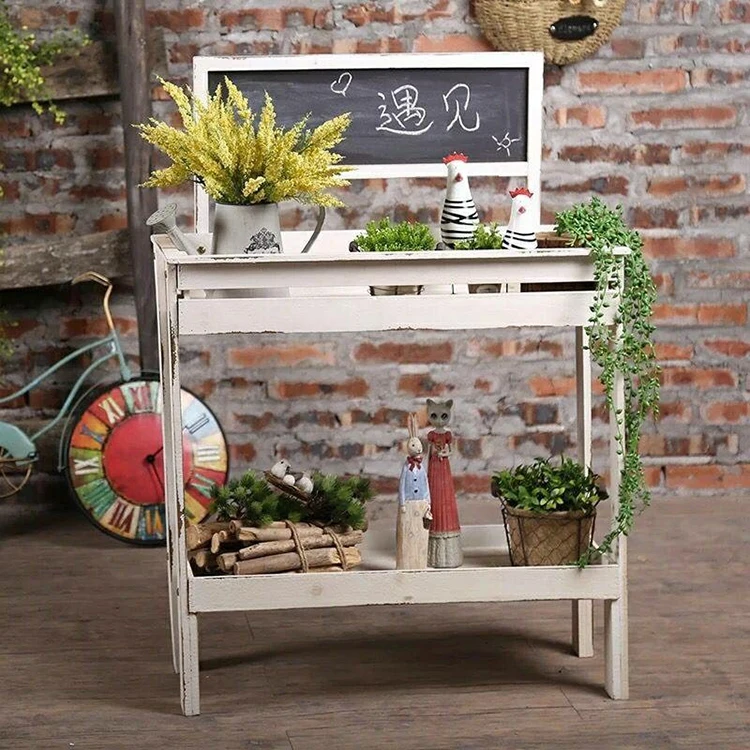 
American style multilayer white folding solid wood flower shelf 