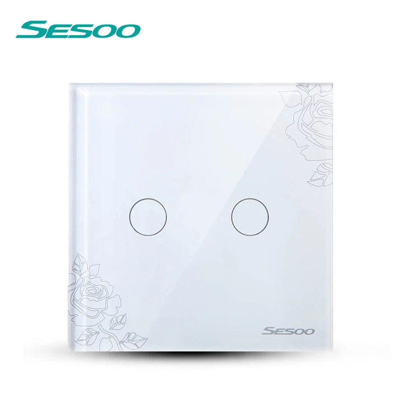 Настенный выключатель SESOO Европейского/британского стандарта, 2 клавиши, 1 канал, прозрачное стекло, сенсорный экран в европейском стиле