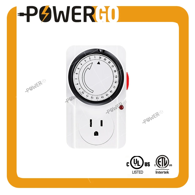 
Mechanical Timer Socket Plug 3 Prong Outlet Indoor 24 Hours Heavy Duty Appliance Timer for Household Appliances ETL Listed 