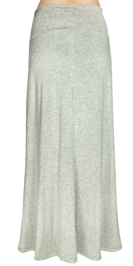 Women Solid Long Maxi Skirts Waist Foldover Full Length Lightweight Rayon Spandex
