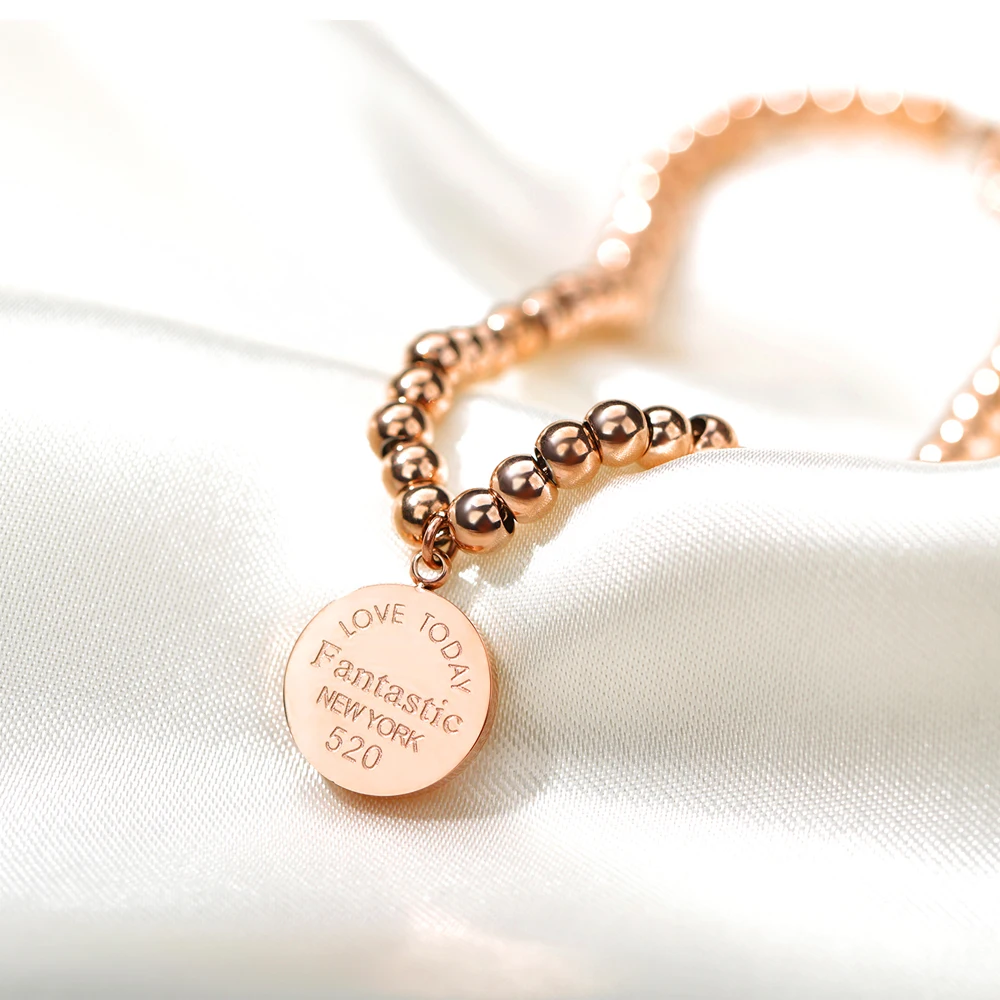 Fantastic New York 520 gold jewelry stainless steel beads bracelet with heart charms
