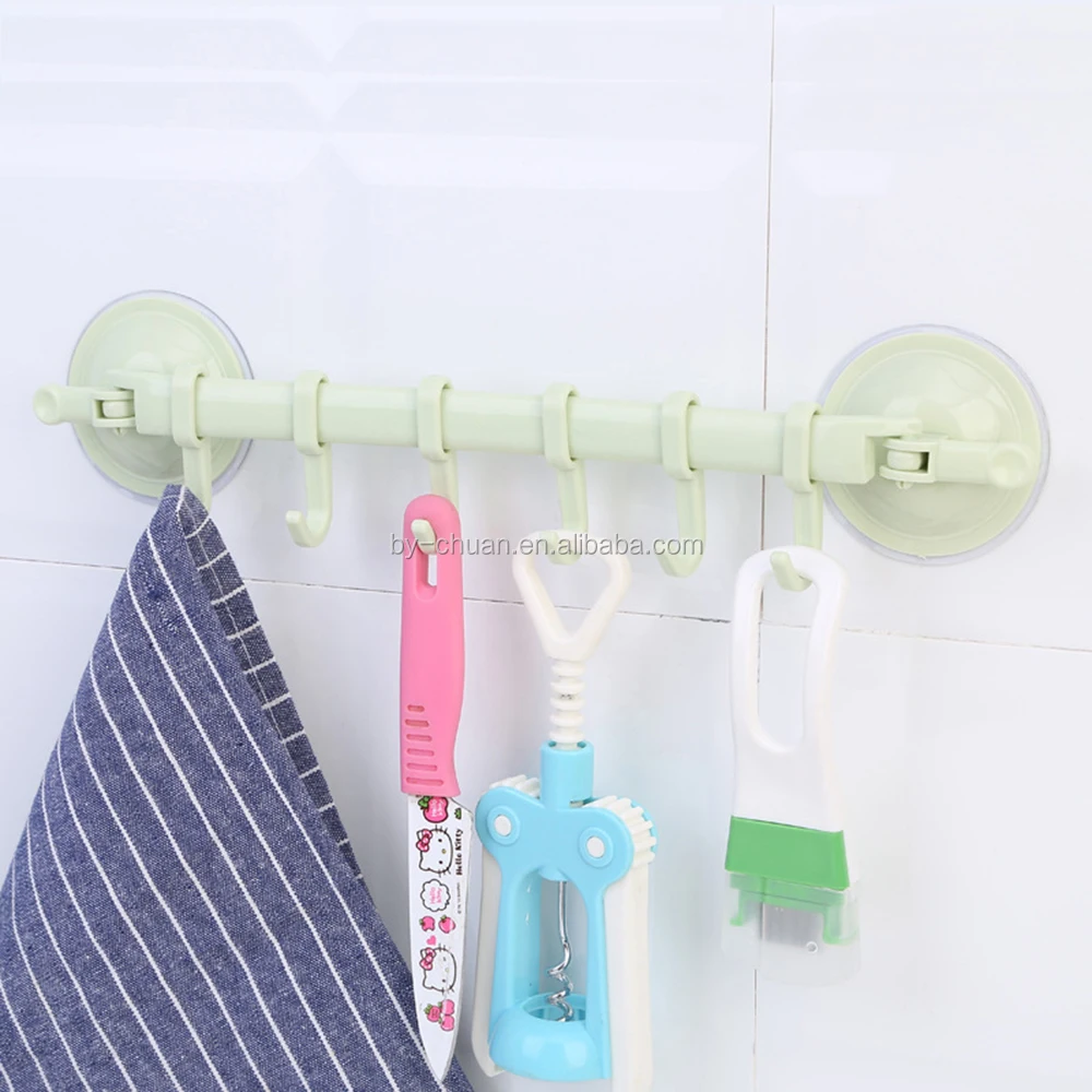 1 Pcs Colourful Fashion Towel Rack Suction Cup 6 Hooks Bathroom Kitchen Wall Door Holder Sucker Hanger Sundries clip