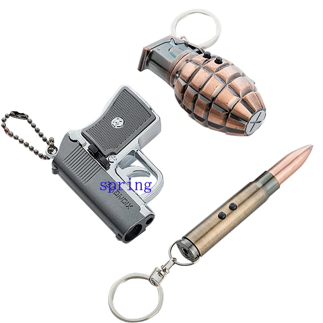 Multi-function Grenade Model lighting key chain flashlight gun pistol Toys keyring hand thunder bullets  With Led Keychain