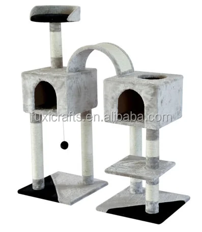 Когтеточка для кошек Pawhut 46 дюймов, дерево для домашних животных, игрушка для двух кошек, серая/черная