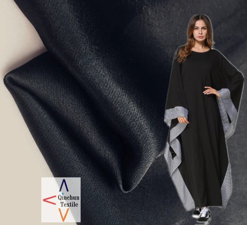 100 polyester crystal satin korean black fabric for arab abaya, burqa