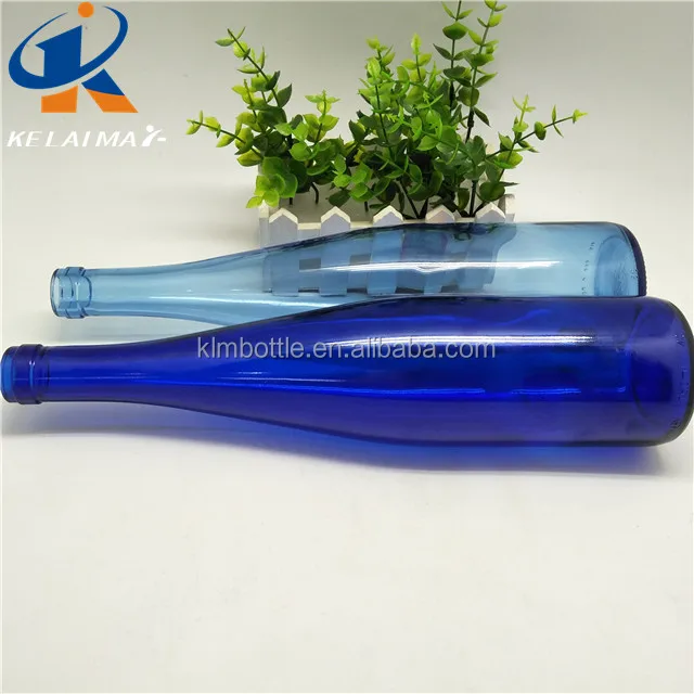 wholesale 750 ml dark and light blue color alcohol or beer wine bottle