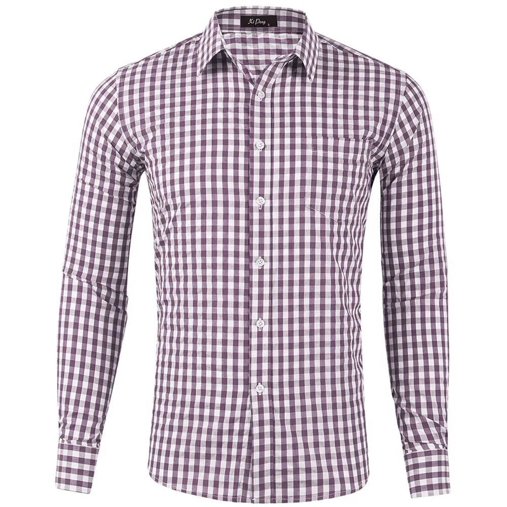 Hot selling men small plaid cotton dress shirt with wholesale price