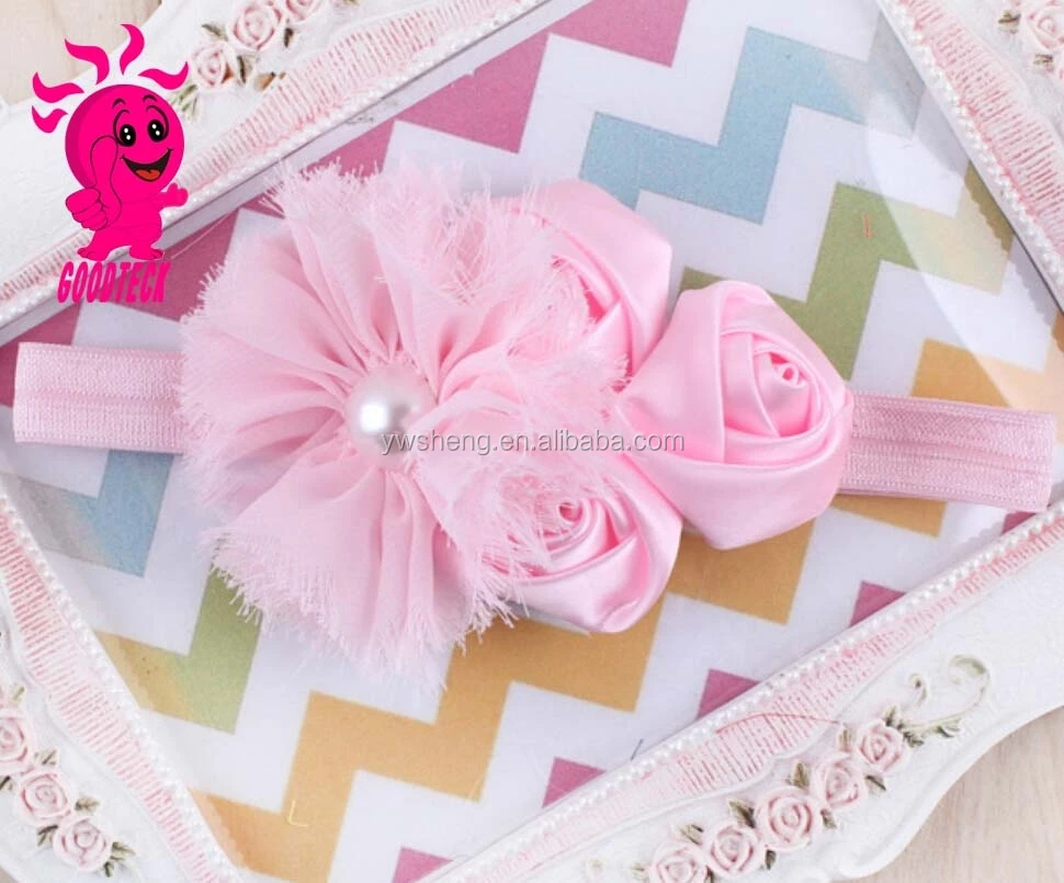 Pearl & rose flower kids headband, Pearl flower crochet headband