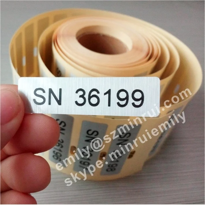 Custom printed brushed self adhesive aluminum stickers with numbers, brushed silver custom serial number stickers from Shenzhen