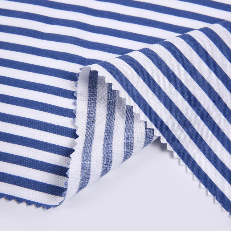 
New fashion blue and white stripe yarn dyed color stripe woven challis cotton plain fabric 