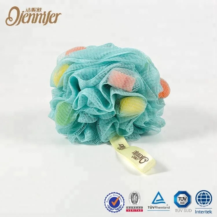 China Factory Shower Pouf Mesh Printed Loofah Bath Sponge