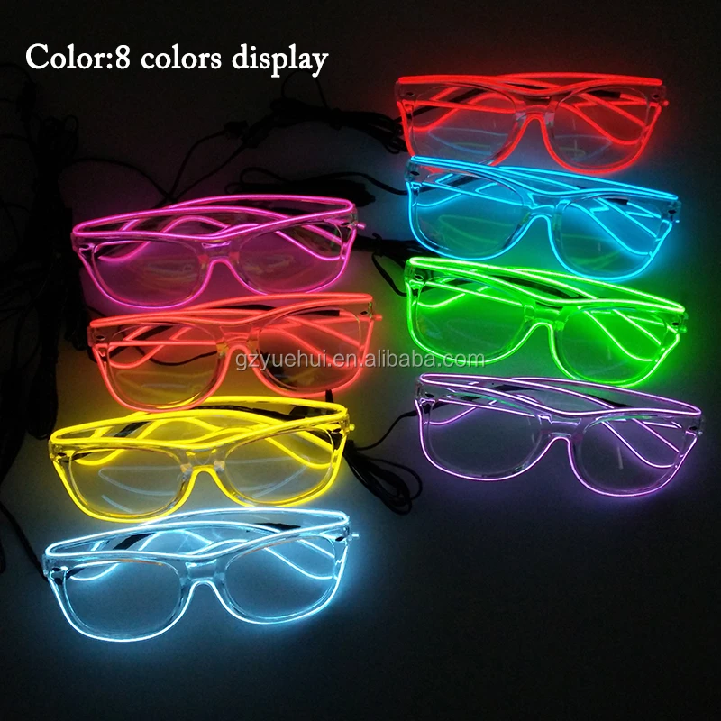Flashing Glowing EL glasses Fashion El Wire LED Neon Light Glasses Rave Costume Party DJ Transparent Frame Glasses For Carnival