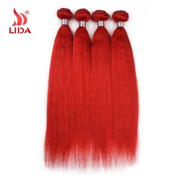 Red color Russian human Hair extensions Raw Original silk straight Natural Weft hair color