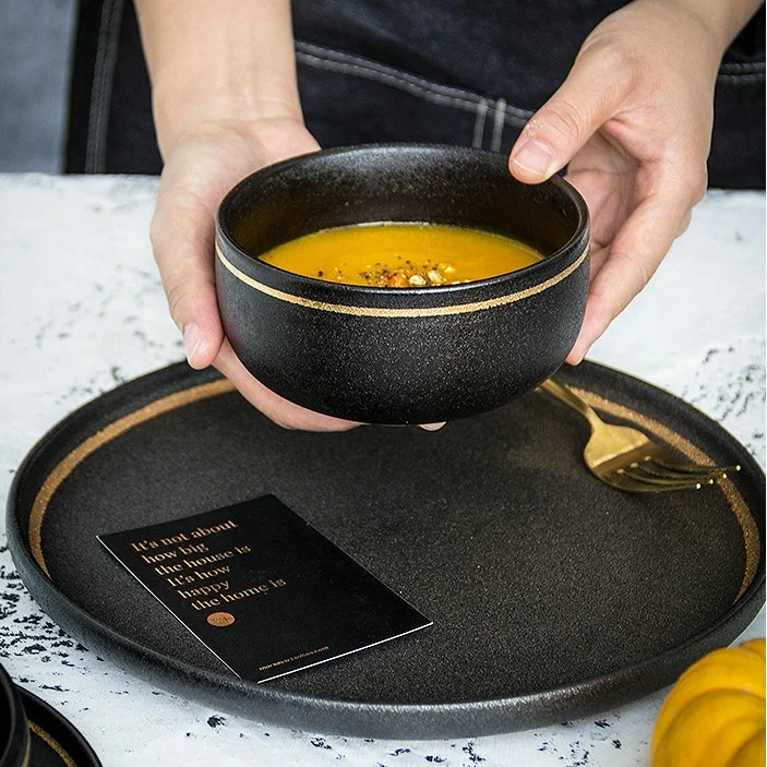 New arrivals unique design living art frosted dinnerware gold rim porcelain dinner set