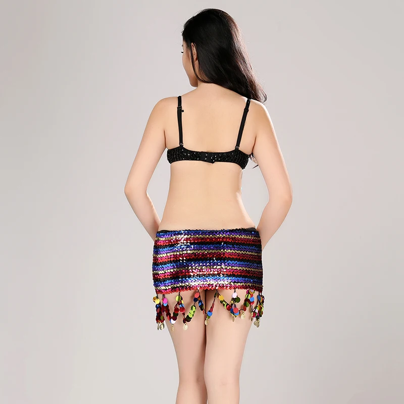 Cheap New Sequins Bra Hip Scarf Set Women Dance Costume Stage Wear Belly Performance Costumes