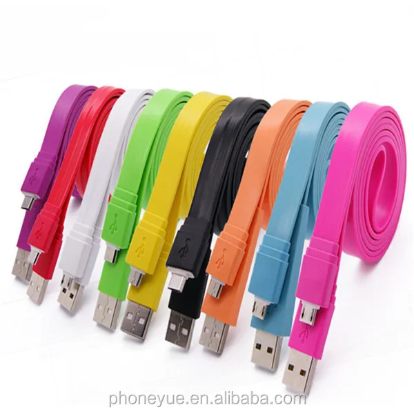 Большой красочный плоским micro usb кабель для android мобильный и для iphone4/4S